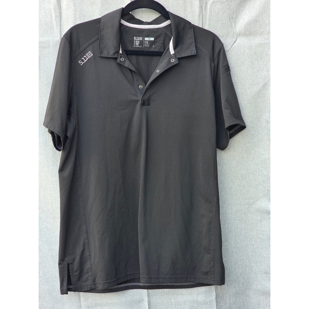 5.11 Tactical Performance Polo Mens Medium Black Short Sleeve Snap Placket Shirt